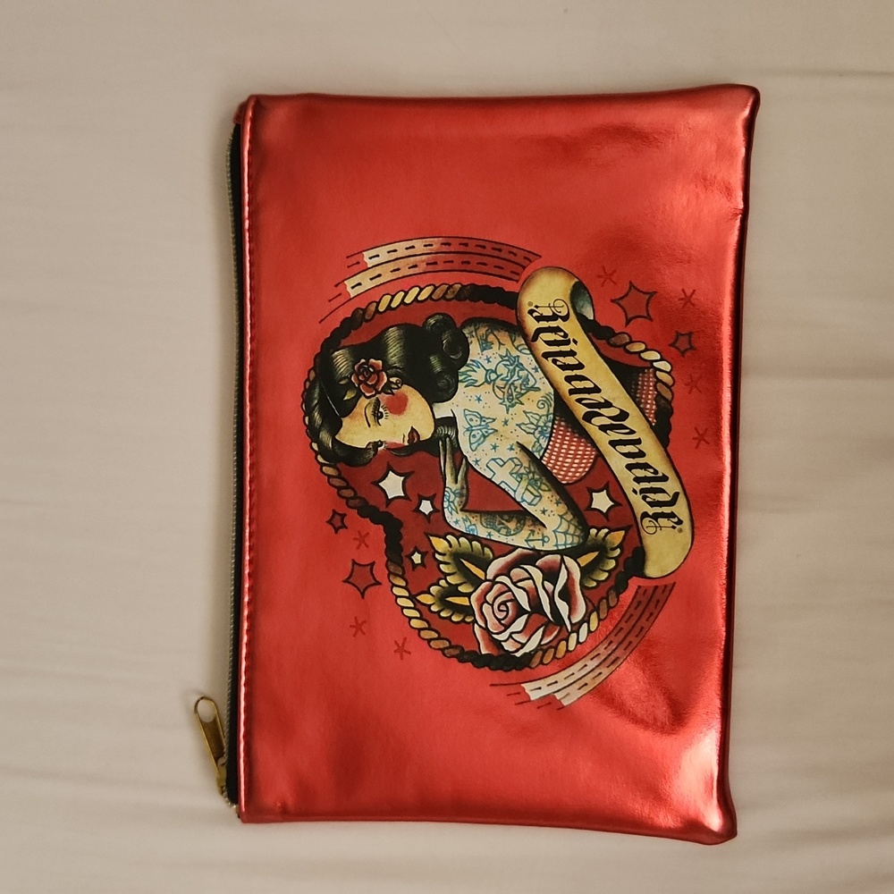 Red Makeup Bag With Tatooed Woman Design